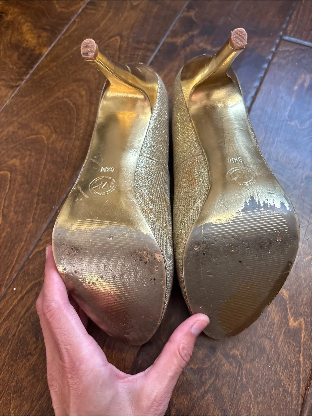 Michael Kors Gold Glitter Peep-Toe Pumps